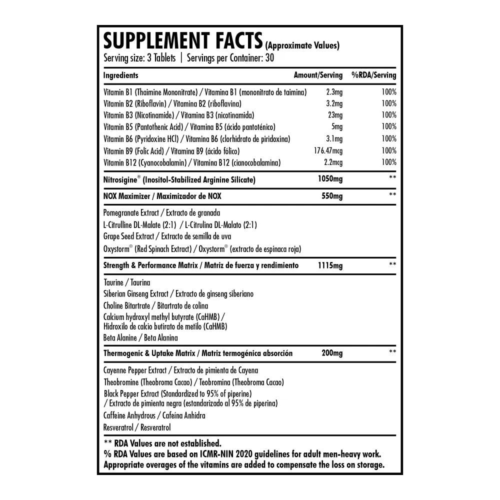 Vasodil-8 Nutrition Facts